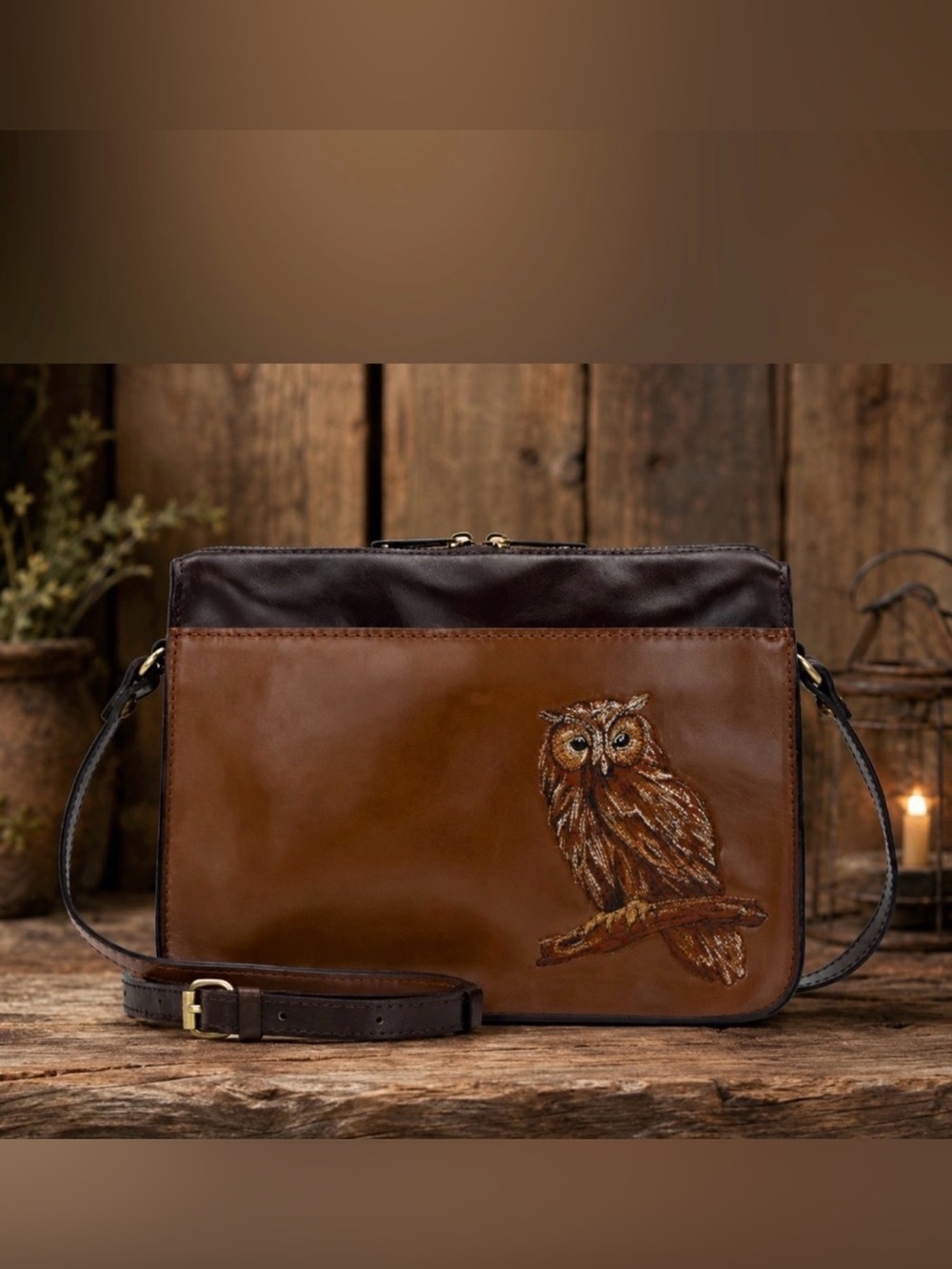 Patricia Nash Leather Crossbody with Embroidered Owl